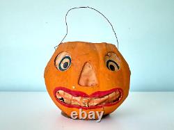 Vintage German Papier Mâché Halloween Jack O'Lantern with Original Face Insert