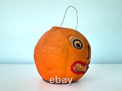 Vintage German Papier Mâché Halloween Jack O'Lantern with Original Face Insert