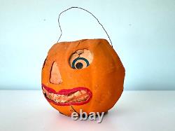 Vintage German Papier Mâché Halloween Jack O'Lantern with Original Face Insert