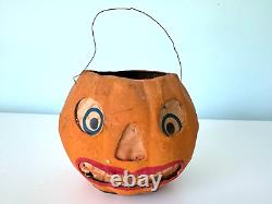 Vintage German Papier Mâché Halloween Jack O'Lantern with Original Face Insert