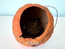 Vintage German Papier Mâché Halloween Jack O'Lantern with Original Face Insert