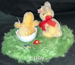 Vintage German Steiff Easter Diorama Mohair Bunny & Chick On Wool Base