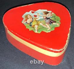 Vintage German Valentine Paper Heart Candy Box Container Angels At Play