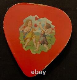 Vintage German Valentine Paper Heart Candy Box Container Angels At Play