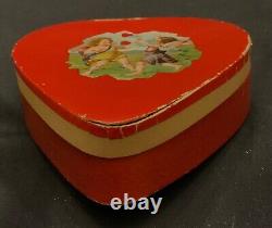 Vintage German Valentine Paper Heart Candy Box Container Angels At Play