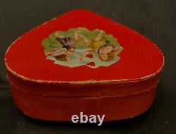 Vintage German Valentine Paper Heart Candy Box Container Angels At Play