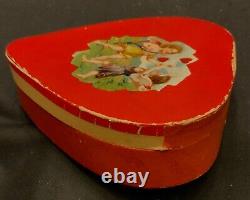 Vintage German Valentine Paper Heart Candy Box Container Angels At Play