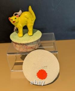 Vintage German Yellow Cat Miniature Box Candy Container Favor Pin 1950s 1960s