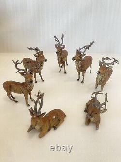 Vintage Germany Cast Metal Christmas Reindeers Deer Elk 7 Pieces