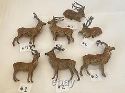 Vintage Germany Cast Metal Christmas Reindeers Deer Elk 7 Pieces