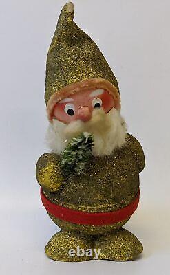 Vintage Germany Christmas Santa Nodder Paper Mache Gold Glitter CANDY CONTAINER