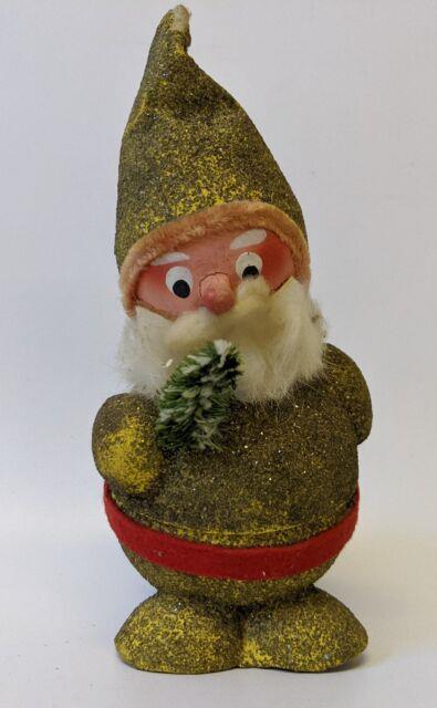 Vintage Germany Christmas Santa Nodder Paper Mache Gold Glitter Candy Container