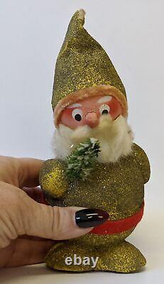 Vintage Germany Christmas Santa Nodder Paper Mache Gold Glitter CANDY CONTAINER