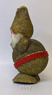 Vintage Germany Christmas Santa Nodder Paper Mache Gold Glitter CANDY CONTAINER