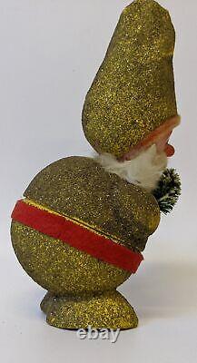 Vintage Germany Christmas Santa Nodder Paper Mache Gold Glitter CANDY CONTAINER