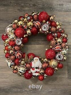 Vintage Glass Ornament WreathChristmas Holiday Wreath Handmade Shiny Bright 22