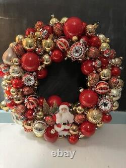 Vintage Glass Ornament WreathChristmas Holiday Wreath Handmade Shiny Bright 22