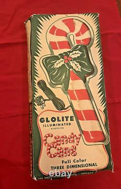 Vintage Glolite Illuminated Candy Cane Christmas Wall Decoration With Box USA