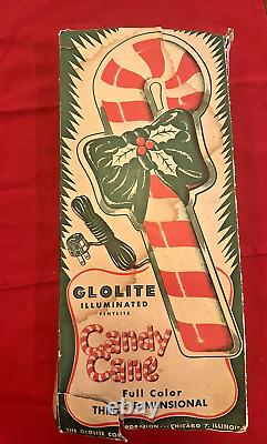 Vintage Glolite Illuminated Candy Cane Christmas Wall Decoration With Box USA