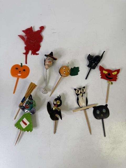 Vintage Halloween Cake Cupcake Toppers Picks Devil Owl Cats Rare Oz Green Witch