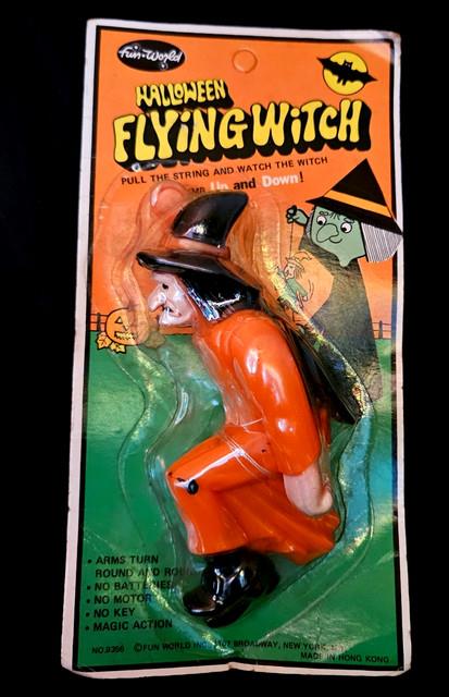 Vintage Halloween C1960 Fun World Flying Witch Mechanical In Package Mib Toy
