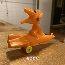 Vintage Halloween 1950's Rosbro Orange Witch Riding On A Rocket Candy Container