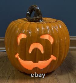 Vintage Halloween Atlantic Mold 2pc Ceramic Lighted Pumpkin Jack O Lantern 9