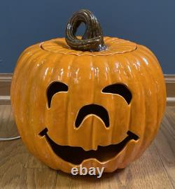Vintage Halloween Atlantic Mold 2pc Ceramic Lighted Pumpkin Jack O Lantern 9