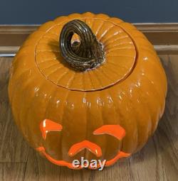 Vintage Halloween Atlantic Mold 2pc Ceramic Lighted Pumpkin Jack O Lantern 9