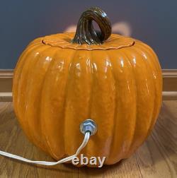 Vintage Halloween Atlantic Mold 2pc Ceramic Lighted Pumpkin Jack O Lantern 9