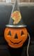 Vintage Halloween Blow Mold Pumpkin With Witch Hat And Witch Sticker