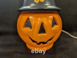 Vintage Halloween Blow Mold Pumpkin with Witch Hat and Witch Sticker