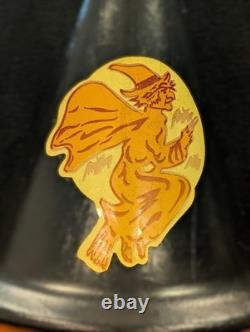 Vintage Halloween Blow Mold Pumpkin with Witch Hat and Witch Sticker