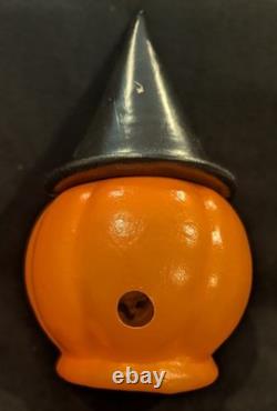 Vintage Halloween Blow Mold Pumpkin with Witch Hat and Witch Sticker