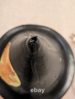 Vintage Halloween Blow Mold Pumpkin with Witch Hat and Witch Sticker