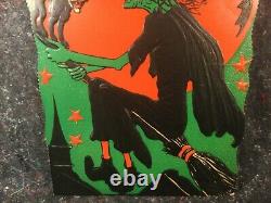 Vintage Halloween Broomed Witch Against Moon Beistle Scalloped Edge Die Cut Huge