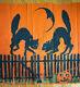 Vintage Halloween Dennison Crepe Paper Banner Black Cats Fence Moon Pumpkin