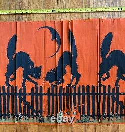 Vintage Halloween Dennison Crepe Paper Banner Black Cats Fence Moon Pumpkin