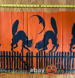 Vintage Halloween Dennison Crepe Paper Banner Black Cats Fence Moon Pumpkin