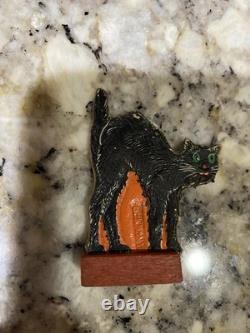 Vintage Halloween German 1920 Table favor Skittle Game Pc. Black Cat Arched