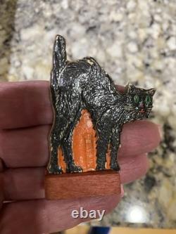 Vintage Halloween German 1920 Table favor Skittle Game Pc. Black Cat Arched