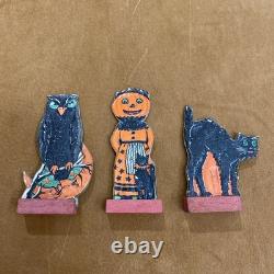 Vintage Halloween German 1920 Table favors Skittle Game PCs Owl Pump Maid Cat 3