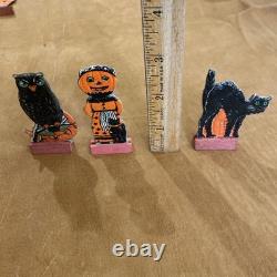 Vintage Halloween German 1920 Table favors Skittle Game PCs Owl Pump Maid Cat 3