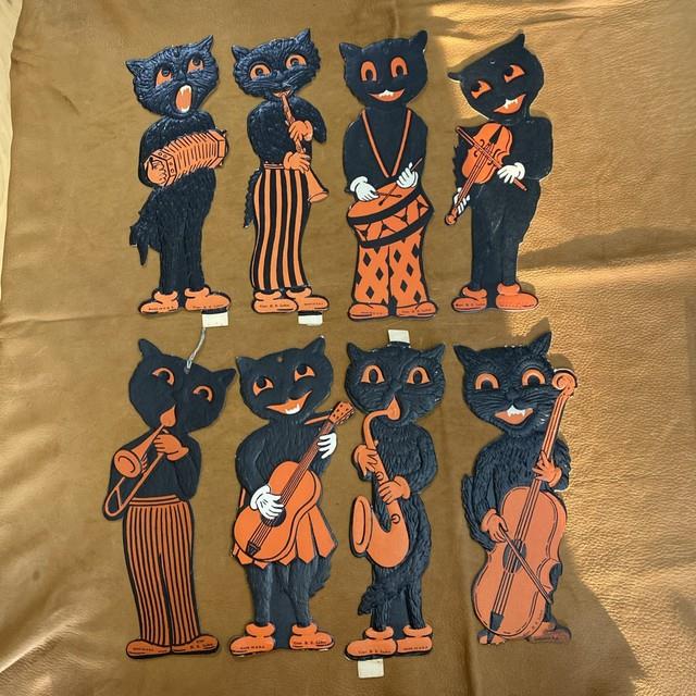 Vintage Halloween H. E. Luhrs Black Cat Die Cut Musicians Orange Set Of 8