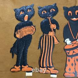 Vintage Halloween H. E. Luhrs Black Cat Die cut Musicians Orange Set Of 8