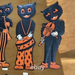 Vintage Halloween H. E. Luhrs Black Cat Die cut Musicians Orange Set Of 8
