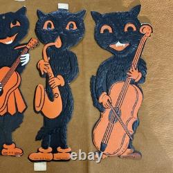 Vintage Halloween H. E. Luhrs Black Cat Die cut Musicians Orange Set Of 8