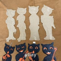 Vintage Halloween H. E. Luhrs Black Cat Die cut Musicians Orange Set Of 8