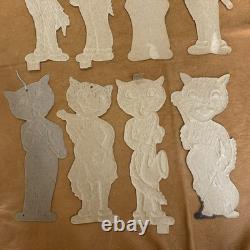 Vintage Halloween H. E. Luhrs Black Cat Die cut Musicians Orange Set Of 8