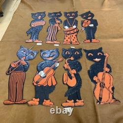 Vintage Halloween H. E. Luhrs Black Cat Die cut Musicians Orange Set Of 8